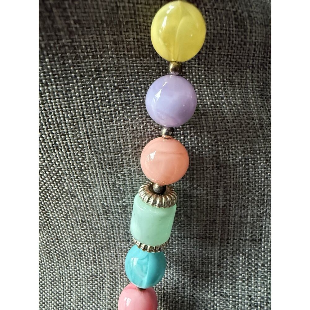 Vintage 80s Lucite Long Necklace Colorful Beaded Bead Fruit Salad 30” Artsy - Picture 2 of 6